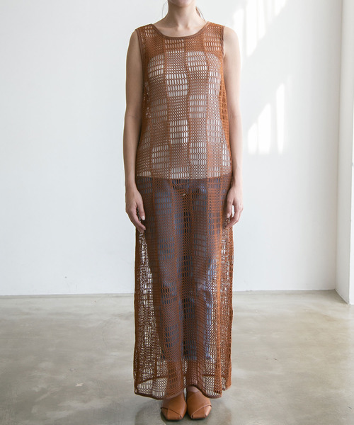 rectangle（レクタングル）の「メッシュノースリーブワンピース（ワンピース・レディース・ブラック/ブラウン/オフホワイト・FREE）」の10枚目の写真