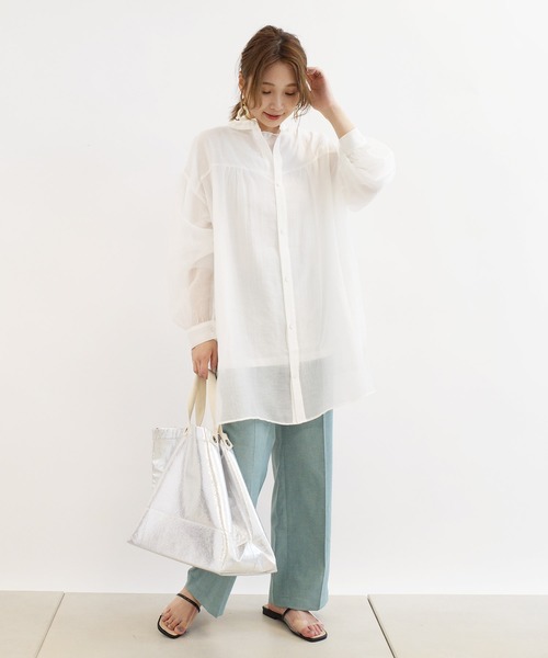 DouDou（ドゥドゥ）の「シアードビーストライプ2WAYブラウス（シャツ/ブラウス・レディース・ホワイト/ネイビー/ピンク・FREE）」の18枚目の写真