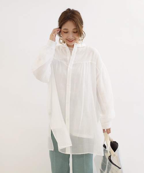 DouDou（ドゥドゥ）の「シアードビーストライプ2WAYブラウス（シャツ/ブラウス・レディース・ホワイト/ネイビー/ピンク・FREE）」の12枚目の写真