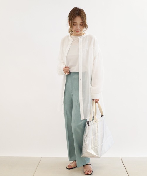 DouDou（ドゥドゥ）の「シアードビーストライプ2WAYブラウス（シャツ/ブラウス・レディース・ホワイト/ネイビー/ピンク・FREE）」の9枚目の写真