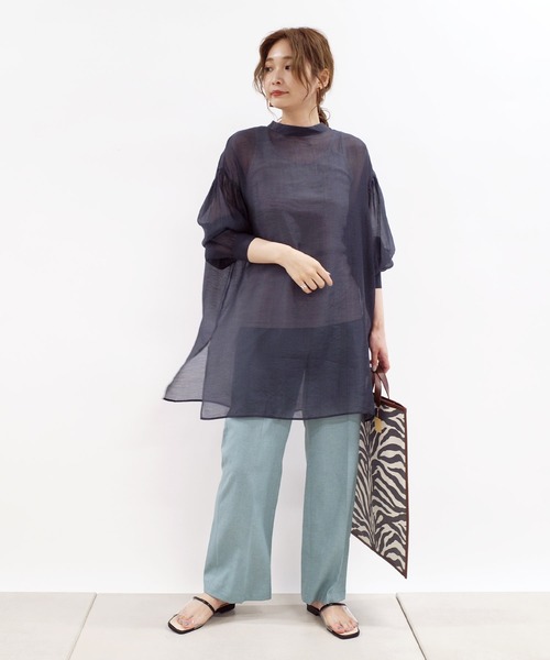 DouDou（ドゥドゥ）の「シアードビーストライプ2WAYブラウス（シャツ/ブラウス・レディース・ホワイト/ネイビー/ピンク・FREE）」の5枚目の写真