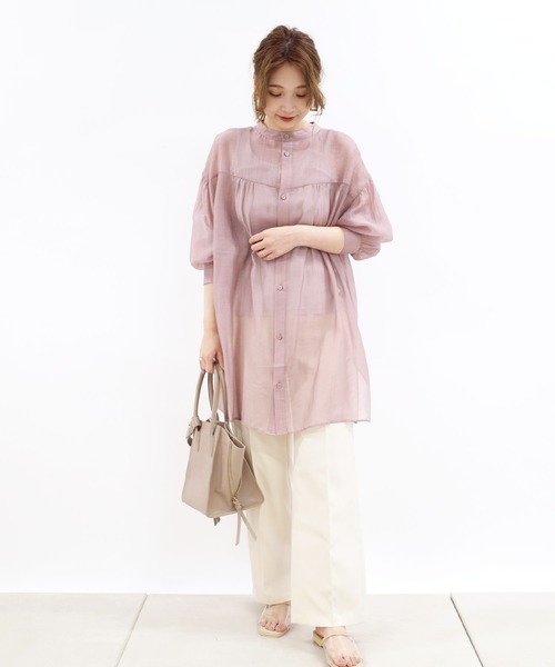 DouDou（ドゥドゥ）の「シアードビーストライプ2WAYブラウス（シャツ/ブラウス・レディース・ホワイト/ネイビー/ピンク・FREE）」の16枚目の写真