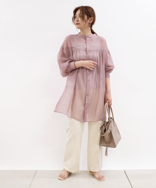 DouDou（ドゥドゥ）の「シアードビーストライプ2WAYブラウス（シャツ/ブラウス・レディース・ホワイト/ネイビー/ピンク・FREE）」の13枚目の写真