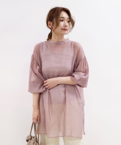 DouDou（ドゥドゥ）の「シアードビーストライプ2WAYブラウス（シャツ/ブラウス・レディース・ホワイト/ネイビー/ピンク・FREE）」の6枚目の写真