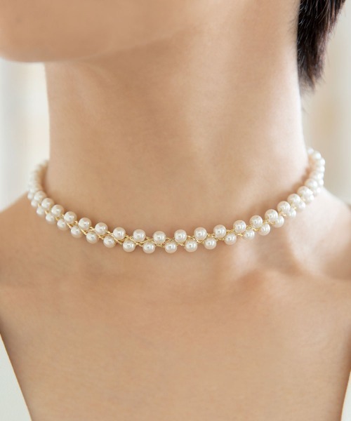 colleca la（コレカラ）の「2連パールチョーカー（ネックレス・レディース・シルバー/ゴールド・ﾌﾘ-）」の6枚目の写真