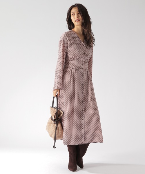 BAYFLOW（ベイフロー）の「ヴィンテージライクワンピース（ワンピース・レディース・ベージュ/ピンク・SMALL/MEDIUM）」の4枚目の写真