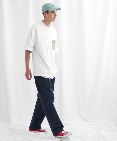 EMMA CLOTHES(エマクローズ)の「配色ポケットハーフスリーブオーバーサイズカットソー【EMMA CLOTHES/エマクローズ】(Tシャツ/カットソー・メンズ・ホワイト/ブルー系その他/チャコール・M/L)」の14枚目の写真