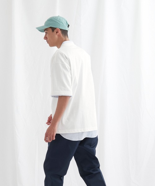 EMMA CLOTHES(エマクローズ)の「配色ポケットハーフスリーブオーバーサイズカットソー【EMMA CLOTHES/エマクローズ】(Tシャツ/カットソー・メンズ・ホワイト/ブルー系その他/チャコール・M/L)」の4枚目の写真