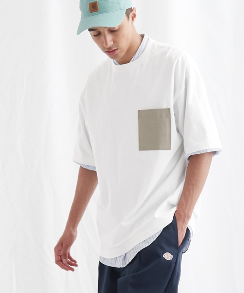EMMA CLOTHES(エマクローズ)の「配色ポケットハーフスリーブオーバーサイズカットソー【EMMA CLOTHES/エマクローズ】(Tシャツ/カットソー・メンズ・ホワイト/ブルー系その他/チャコール・M/L)」の21枚目の写真