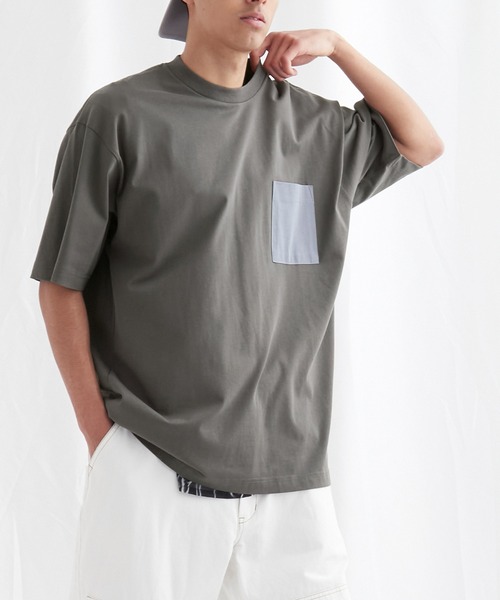 EMMA CLOTHES(エマクローズ)の「配色ポケットハーフスリーブオーバーサイズカットソー【EMMA CLOTHES/エマクローズ】(Tシャツ/カットソー・メンズ・ホワイト/ブルー系その他/チャコール・M/L)」の17枚目の写真