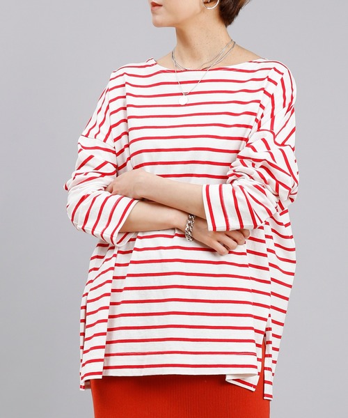 DouDou(ドゥドゥ)の「【WEB限定】ボーダーT(Tシャツ/カットソー・レディース・レッド/ネイビー・FREE)」の2枚目の写真