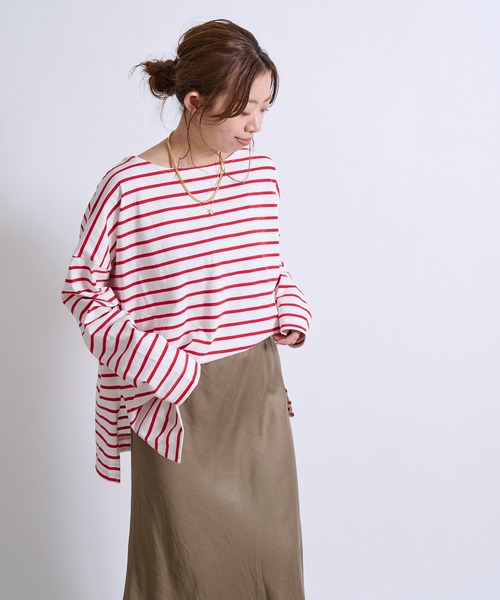 DouDou(ドゥドゥ)の「【WEB限定】ボーダーT(Tシャツ/カットソー・レディース・レッド/ネイビー・FREE)」の6枚目の写真