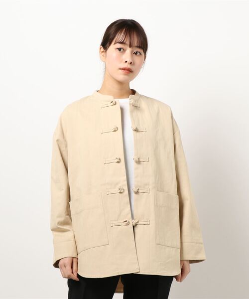 ehka sopo（エヘカソポ）の「ヘリンボーンチャイナジャケット（ノーカラージャケット・レディース・キナリ/ベージュ/グリーン・ﾌﾘ-）」の3枚目の写真