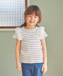 ANY（エニィ）の「レース付きボーダーTシャツ（Tシャツ/カットソー・キッズ）」