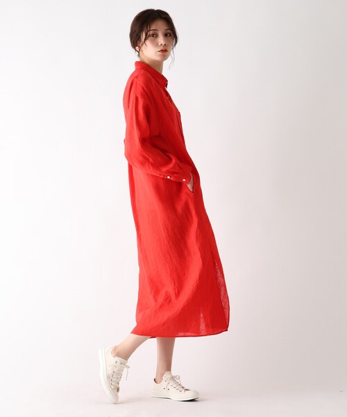 JET(ジェット)の「◆【ウォッシャブル】フレンチリネンシャツワンピース(ワンピース・レディース・チャコールグレー/ベージュ/レッド系1/パープル系・04/80)」の4枚目の写真