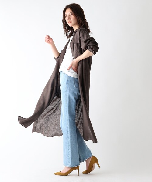 JET(ジェット)の「◆【ウォッシャブル】フレンチリネンシャツワンピース(ワンピース・レディース・チャコールグレー/ベージュ/レッド系1/パープル系・04/80)」の2枚目の写真