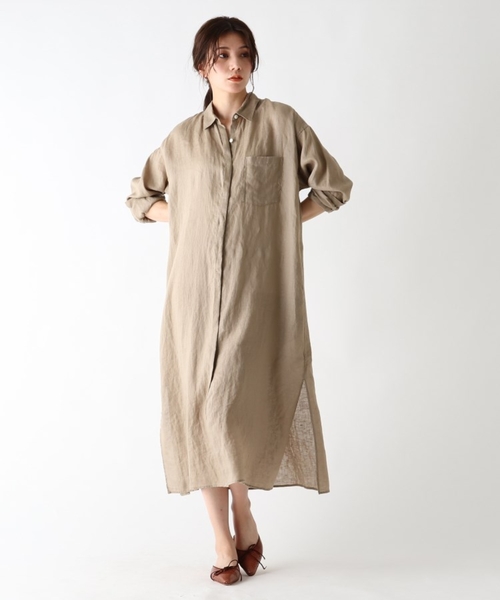 JET(ジェット)の「◆【ウォッシャブル】フレンチリネンシャツワンピース(ワンピース・レディース・チャコールグレー/ベージュ/レッド系1/パープル系・04/80)」の8枚目の写真