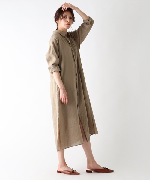 JET(ジェット)の「◆【ウォッシャブル】フレンチリネンシャツワンピース(ワンピース・レディース・チャコールグレー/ベージュ/レッド系1/パープル系・04/80)」の14枚目の写真