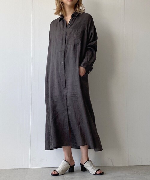 JET(ジェット)の「◆【ウォッシャブル】フレンチリネンシャツワンピース(ワンピース・レディース・チャコールグレー/ベージュ/レッド系1/パープル系・04/80)」の9枚目の写真