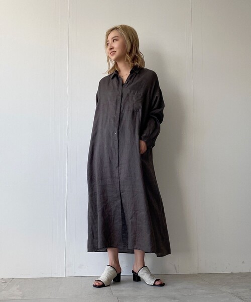 JET(ジェット)の「◆【ウォッシャブル】フレンチリネンシャツワンピース(ワンピース・レディース・チャコールグレー/ベージュ/レッド系1/パープル系・04/80)」の11枚目の写真