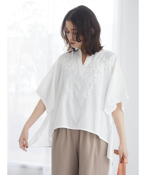 Green　Parks（グリーンパークス）の「・furry rate 刺繍スクエアブラウス＊（シャツ/ブラウス・レディース・オフホワイト/カーキ/ブラック/イエロー・FREE）」の20枚目の写真