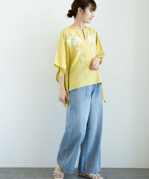 Green　Parks（グリーンパークス）の「・furry rate 刺繍スクエアブラウス＊（シャツ/ブラウス・レディース・オフホワイト/カーキ/ブラック/イエロー・FREE）」の14枚目の写真