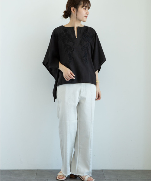 Green　Parks（グリーンパークス）の「・furry rate 刺繍スクエアブラウス＊（シャツ/ブラウス・レディース・オフホワイト/カーキ/ブラック/イエロー・FREE）」の8枚目の写真