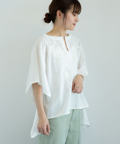 Green　Parks（グリーンパークス）の「・furry rate 刺繍スクエアブラウス＊（シャツ/ブラウス・レディース・オフホワイト/カーキ/ブラック/イエロー・FREE）」の13枚目の写真