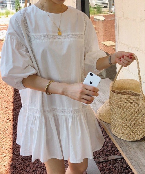 meJane(ミージェーン)の「フロントレースチュニックミニワンピース【ZOZOTOWN限定】(ワンピース・レディース・ホワイト・FREE)」の5枚目の写真