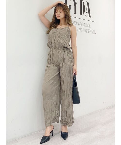 GYDA（ジェイダ）の「BACKレースアップワッシャープリーツロンパース（つなぎ/オールインワン・レディース・ブラック/ベージュ/アイボリー・FREE）」の9枚目の写真