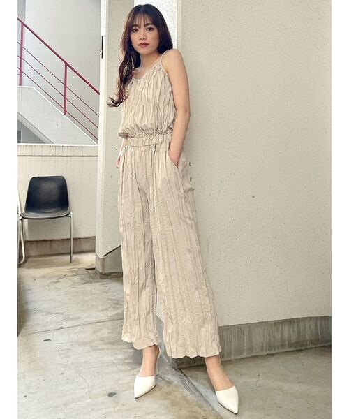 GYDA（ジェイダ）の「BACKレースアップワッシャープリーツロンパース（つなぎ/オールインワン・レディース・ブラック/ベージュ/アイボリー・FREE）」の14枚目の写真