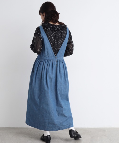 Malle（マル）の「malle コットン/リネンシャンブレー　ジャンパースカート（ジャンパースカート・レディース・ブラック/ブルー・FREE）」の6枚目の写真