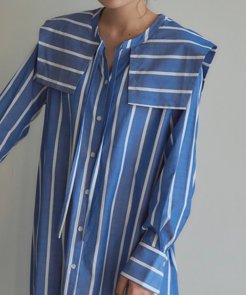 titivate（ティティベイト）の「ﾘﾎﾞﾝ付ｾｰﾗｰｶﾗｰﾜﾝﾋﾟｰｽ（シャツワンピース・レディース・ブルー系その他/ブラック/オフホワイト・M/L/S）」の7枚目の写真