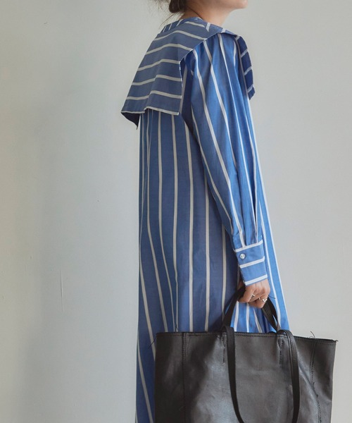 titivate（ティティベイト）の「ﾘﾎﾞﾝ付ｾｰﾗｰｶﾗｰﾜﾝﾋﾟｰｽ（シャツワンピース・レディース・ブルー系その他/ブラック/オフホワイト・M/L/S）」の5枚目の写真