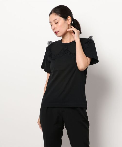 SEE BY CHLOE(シーバイクロエ)の「レーストリムトップス(Tシャツ/カットソー・レディース・ブラック/ホワイト・S/M)」の2枚目の写真