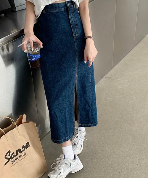 Bifrost（ビフレスト）の「デニムスリットマキシスカート（スカート・レディース・ライトブルー/ダークブルー・M/L）」の13枚目の写真