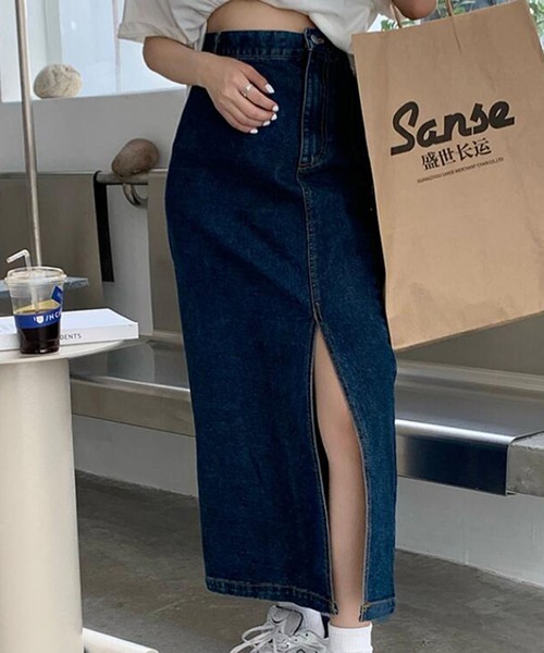 Bifrost（ビフレスト）の「デニムスリットマキシスカート（スカート・レディース・ライトブルー/ダークブルー・M/L）」の8枚目の写真