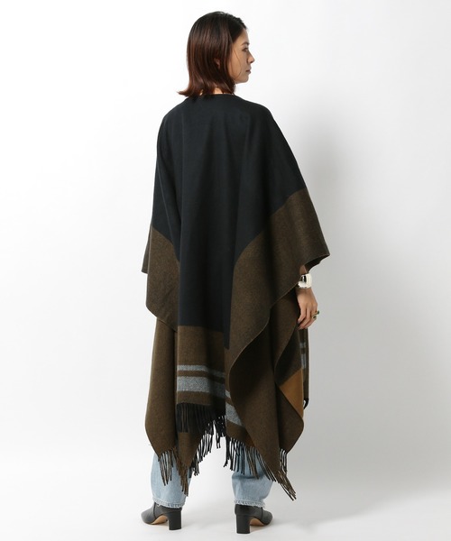 BABYLONE カーキポンチョ ウール混紡 BABYLONE（バビロン）の「BABYLONE / ビックチェックポンチョ