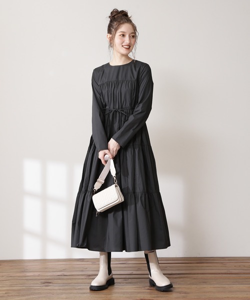 N.（N. Natural Beauty Basic）（エヌエヌナチュラルビューティーベーシック）の「ティアード長袖ワンピース（ワンピース・レディース・ブラック/イエロー/ブルー/ブラウン・MEDIUM）」の2枚目の写真