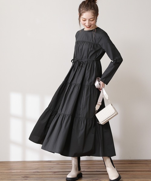 N.（N. Natural Beauty Basic）（エヌエヌナチュラルビューティーベーシック）の「ティアード長袖ワンピース（ワンピース・レディース・ブラック/イエロー/ブルー/ブラウン・MEDIUM）」の8枚目の写真