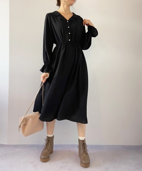 OLIVE des OLIVE（オリーブデオリーブ）の「【WEB限定】BACKリボン開襟長袖ワンピース（ワンピース・レディース・サックスブルー/ボルドー/ブラック/グリーン・FREE）」の2枚目の写真