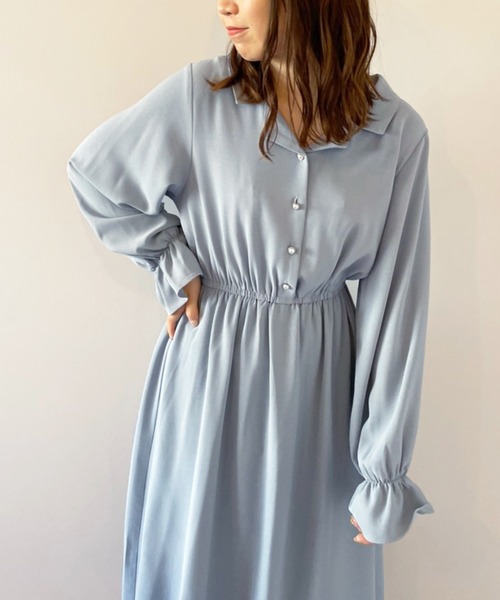 OLIVE des OLIVE（オリーブデオリーブ）の「【WEB限定】BACKリボン開襟長袖ワンピース（ワンピース・レディース・サックスブルー/ボルドー/ブラック/グリーン・FREE）」の6枚目の写真