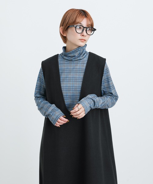 select MOCA(セレクトモカ)の「2021 AW タートルネックチェック柄トップス(Tシャツ/カットソー・レディース・ブラック/サックスブルー/グリーン・FREE)」の8枚目の写真