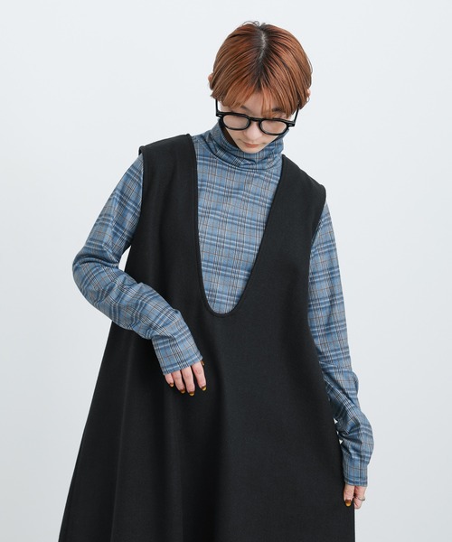 select MOCA(セレクトモカ)の「2021 AW タートルネックチェック柄トップス(Tシャツ/カットソー・レディース・ブラック/サックスブルー/グリーン・FREE)」の10枚目の写真