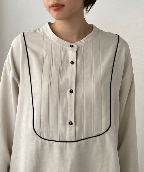 Shelly island（シェリーアイランド）の「配色ブザムバンドカラーシャツ（シャツ/ブラウス・レディース・ホワイト/マスタード・M）」の6枚目の写真