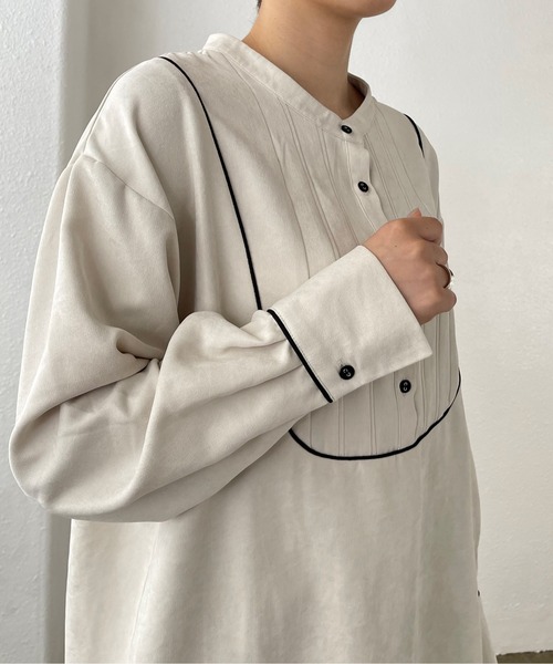 Shelly island（シェリーアイランド）の「配色ブザムバンドカラーシャツ（シャツ/ブラウス・レディース・ホワイト/マスタード・M）」の14枚目の写真