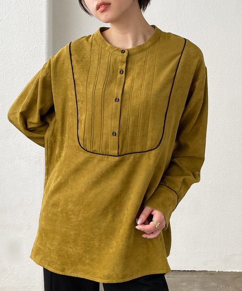 Shelly island（シェリーアイランド）の「配色ブザムバンドカラーシャツ（シャツ/ブラウス・レディース・ホワイト/マスタード・M）」の5枚目の写真