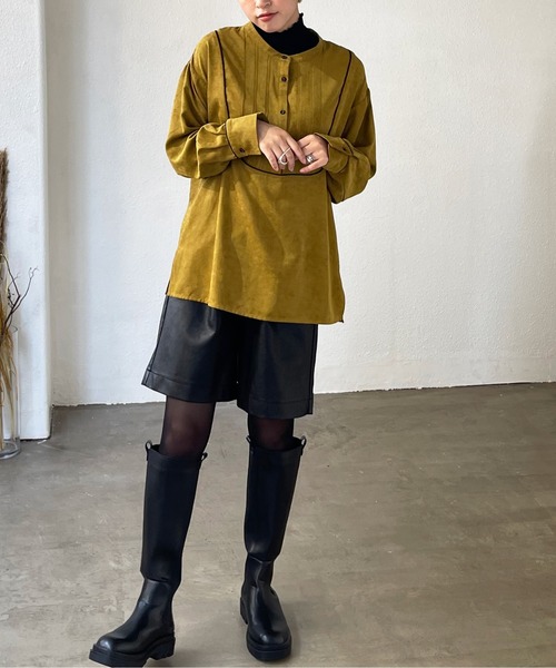 Shelly island（シェリーアイランド）の「配色ブザムバンドカラーシャツ（シャツ/ブラウス・レディース・ホワイト/マスタード・M）」の12枚目の写真