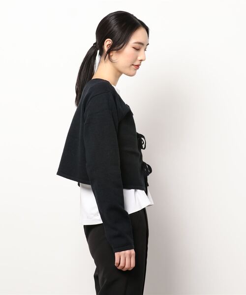 omom sot（オムオムソット）の「ニットカーディガン 2way リボン付き omom sot（カーディガン/ボレロ・レディース・ブラック/ダークグリーン・M）」の14枚目の写真