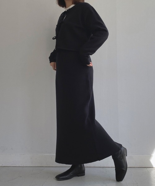 omom sot（オムオムソット）の「ニットカーディガン 2way リボン付き omom sot（カーディガン/ボレロ・レディース・ブラック/ダークグリーン・M）」の4枚目の写真